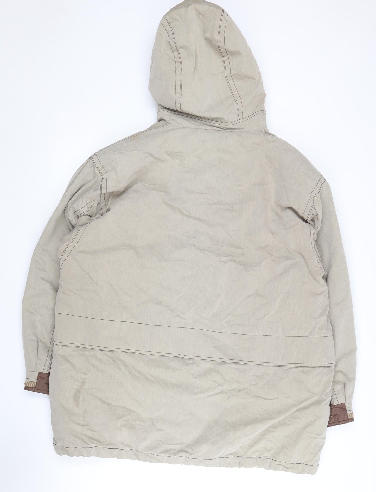 Adventures Men's Beige Cotton Parka Jacket - Size 42, Hooded & Zipped Pockets