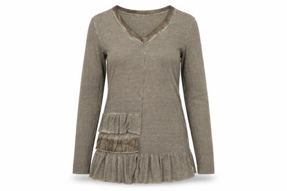 Rose and Crown Women's Beige V-Neck Top, Size L