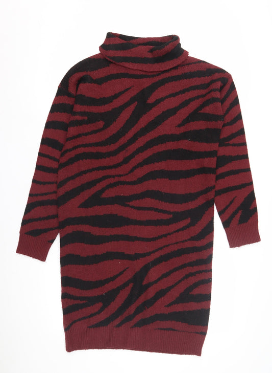 Brave Soul Women's Red & Black Animal Jumper Dress