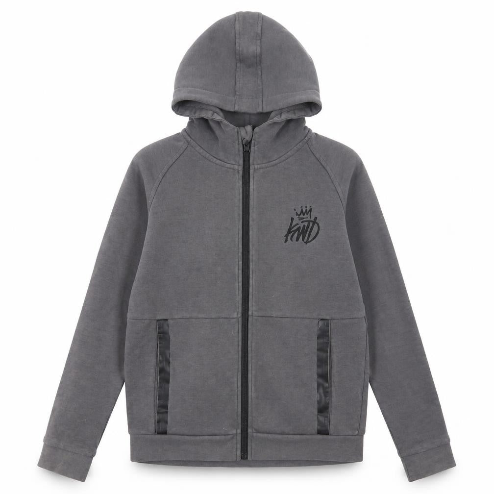 Front view of Kings Will Dream boys’ grey full zip hoodie 12-13 years