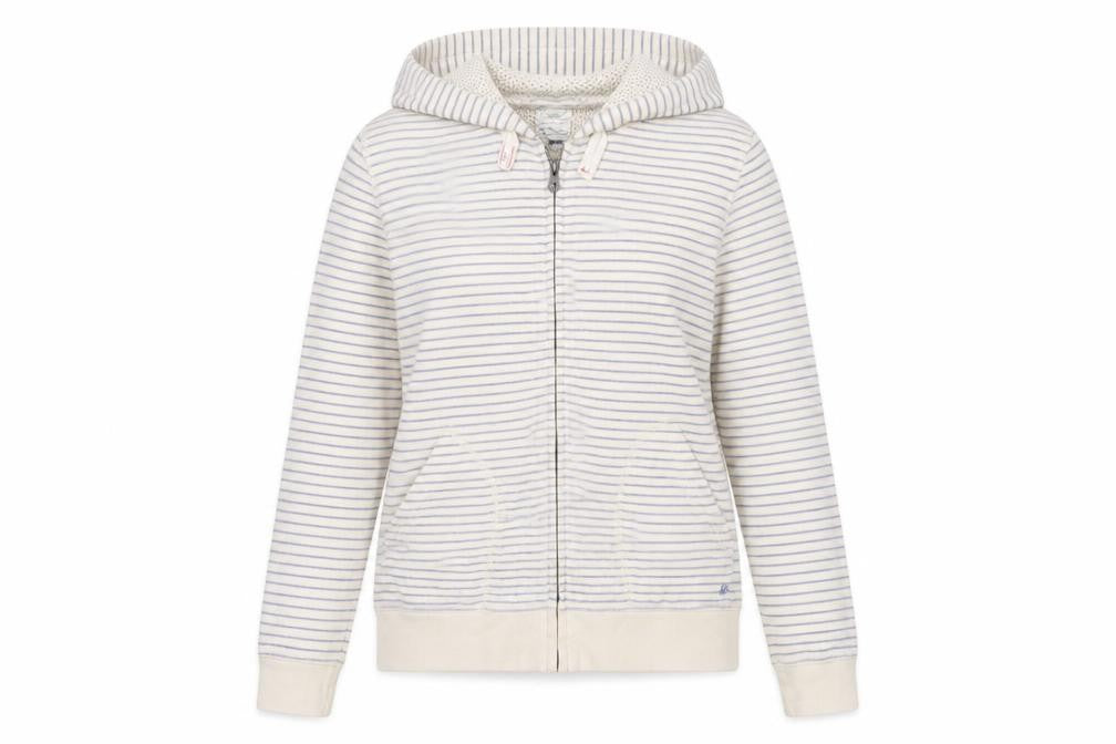 Front view of Mantaray Women’s Ivory Striped Hoodie, size UK 12