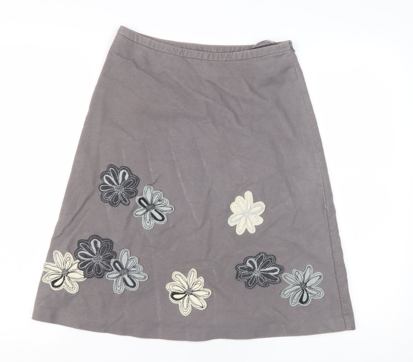 Laura Ashley Women's Grey Embroidered A-Line Skirt - Size 8