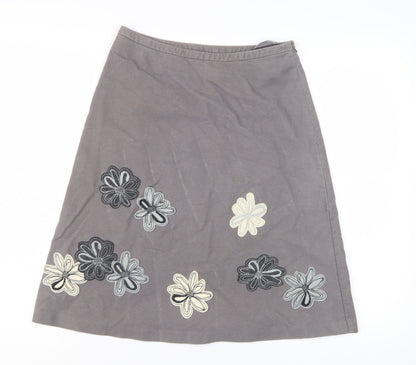 Laura Ashley Women's Grey Embroidered A-Line Skirt - Size 8