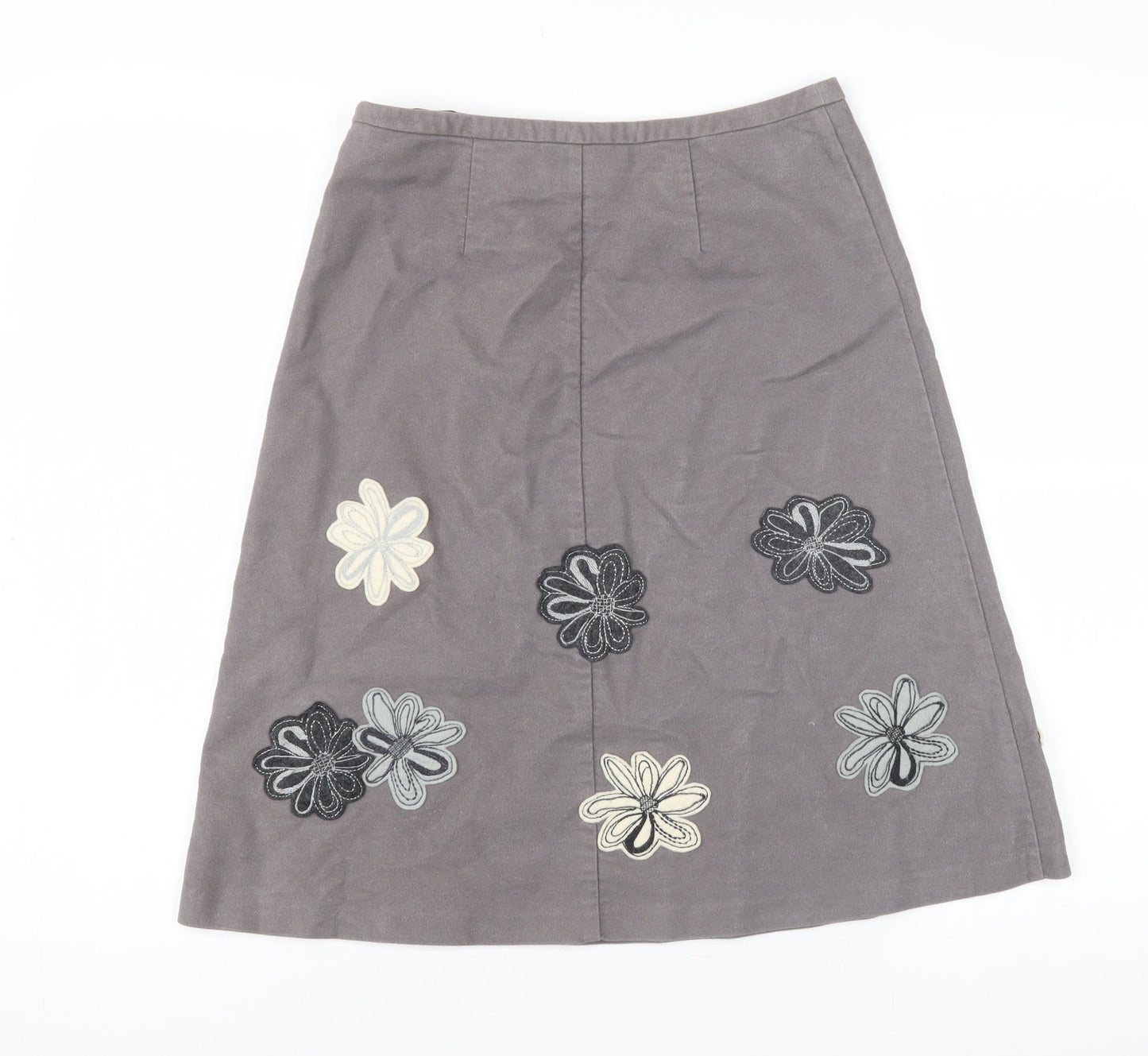 Laura Ashley Women's Grey Embroidered A-Line Skirt - Size 8