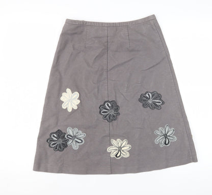 Laura Ashley Women's Grey Embroidered A-Line Skirt - Size 8