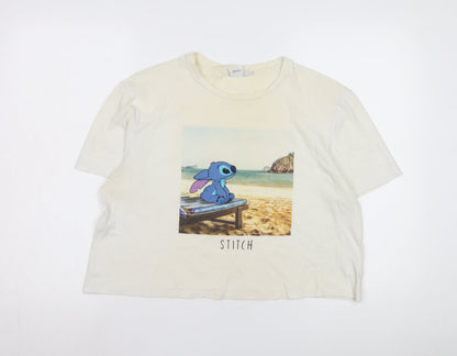 Womens UK Size L Disney Beige Basic T-Shirt
