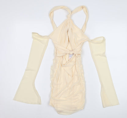 Oh Polly Women Ivory Bodycon Dress Long Sleeve