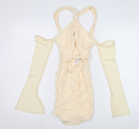 Oh Polly Women Ivory Bodycon Dress Long Sleeve