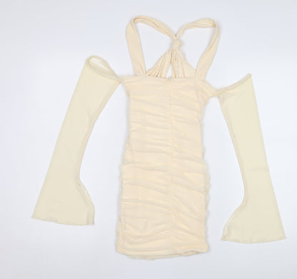 Oh Polly Women Ivory Bodycon Dress Long Sleeve