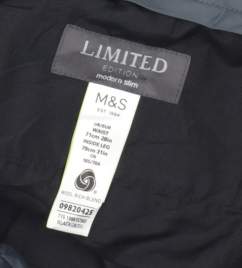 Marks and Spencer Men's Black Slim Trousers 28W 31L