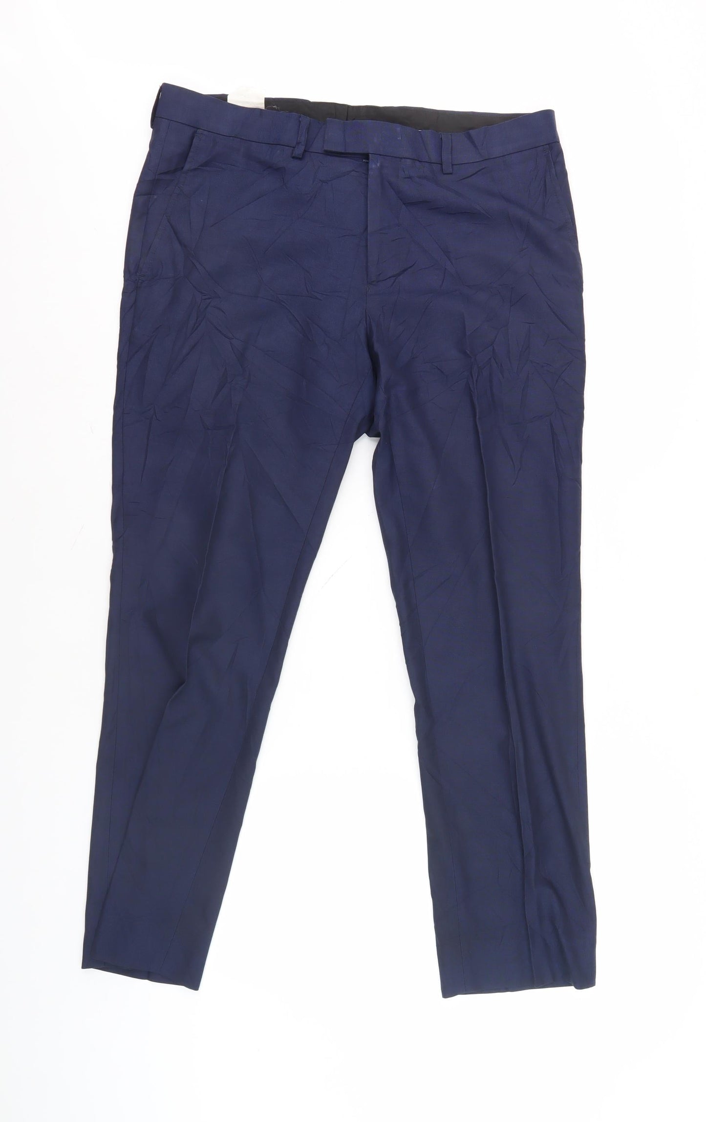 Men's Blue Polyester Viscose Trousers 34