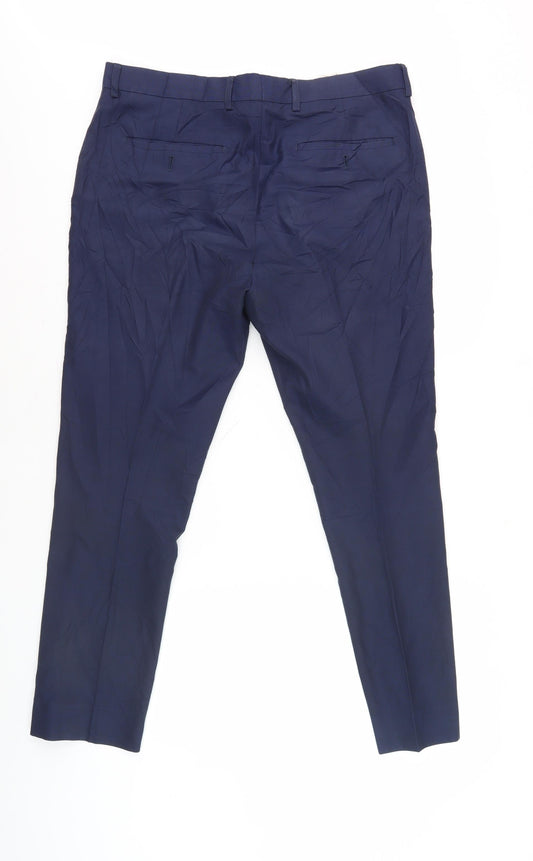 Men's Blue Polyester Viscose Trousers 34