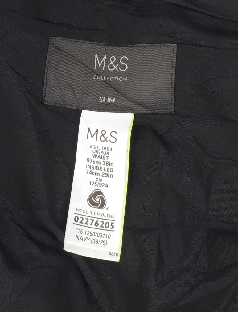 Marks and Spencer Men's Blue Slim Trousers 38