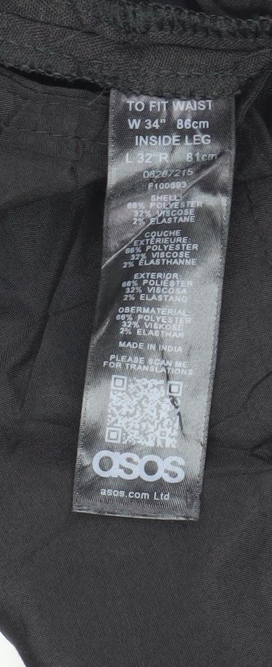 ASOS Men's Black Regular Trousers Size 34 Waist