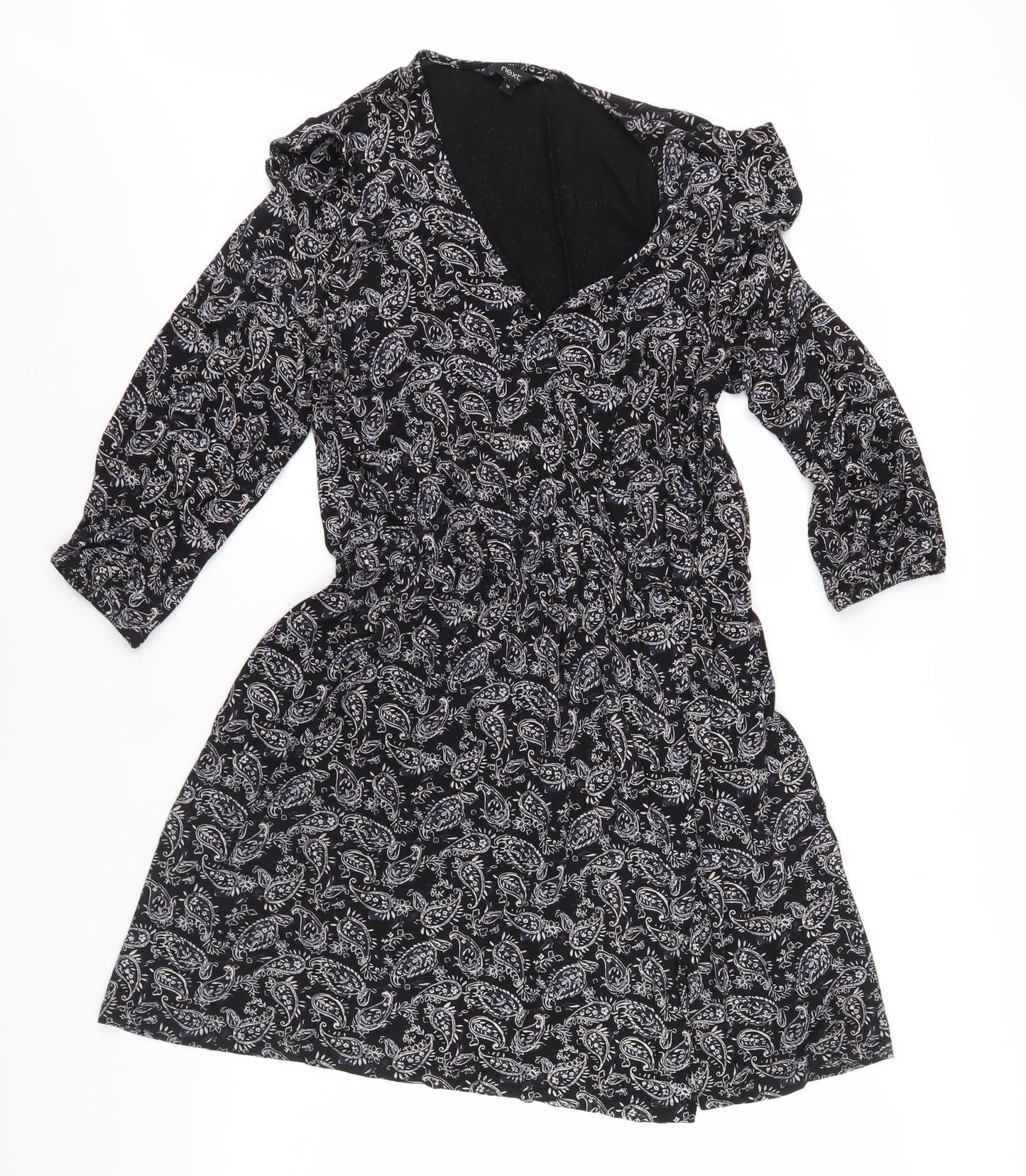Next Women's Black V-Neck Paisley Dress Size 14