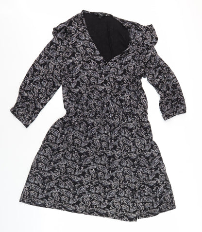 Next Women's Black V-Neck Paisley Dress Size 14