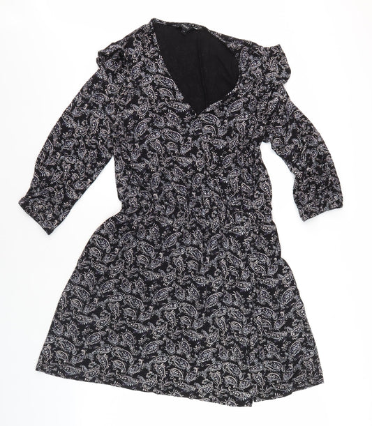 Next Women's Black V-Neck Paisley Dress Size 14