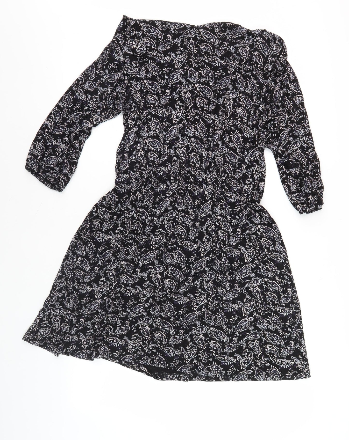 Next Women's Black V-Neck Paisley Dress Size 14