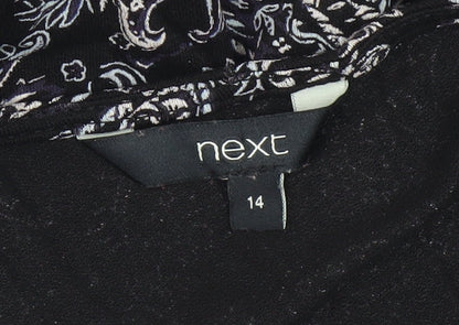 Next Women's Black V-Neck Paisley Dress Size 14