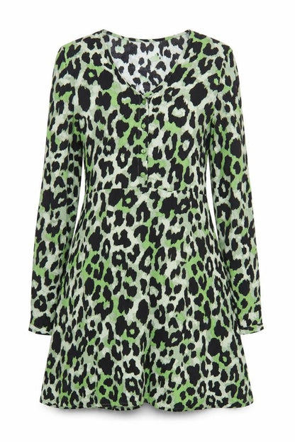 VILA Women's Multicoloured Leopard Print Long Sleeve Dress