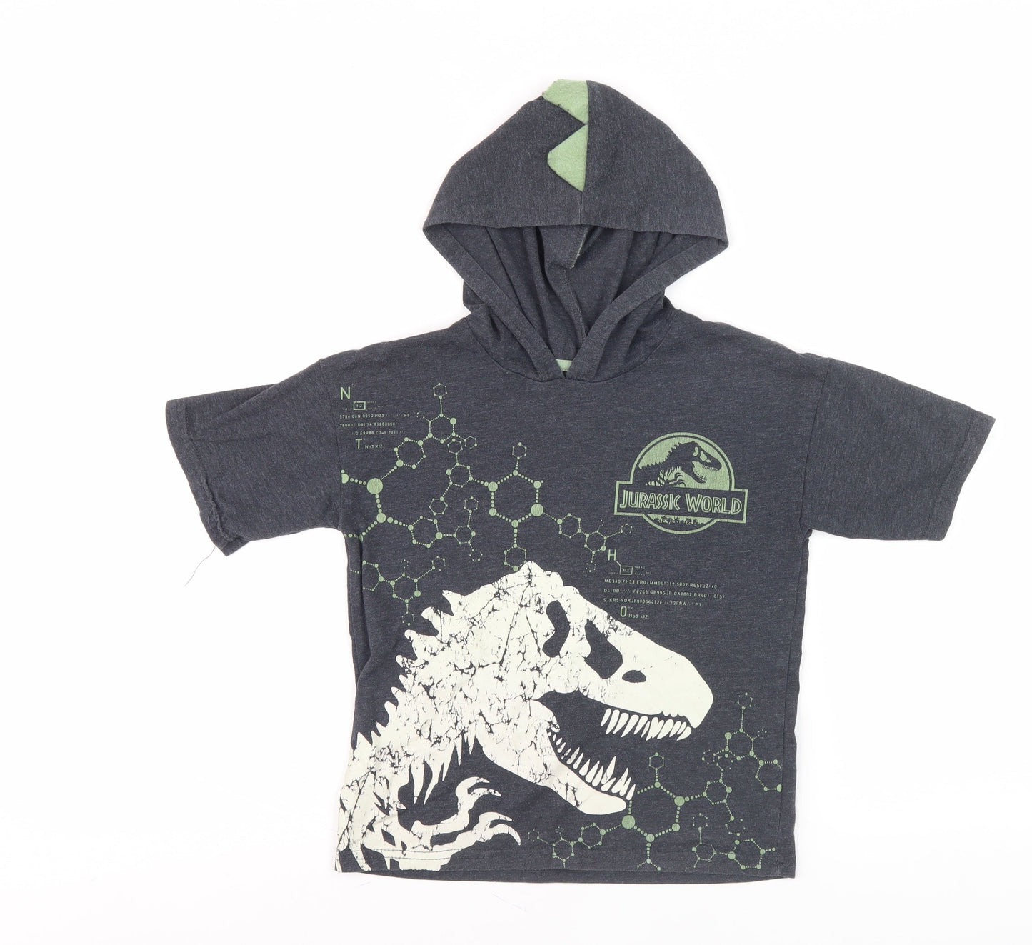 Jurassic World Boys Grey Hooded T-Shirt, Dino Graphic, Size 5-6