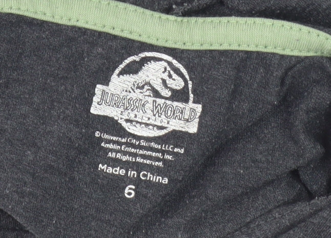 Jurassic World Boys Grey Hooded T-Shirt, Dino Graphic, Size 5-6