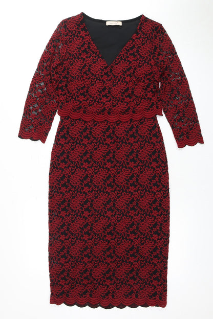 Marks and Spencer Red Black Lace Floral Dress Size 8 Women