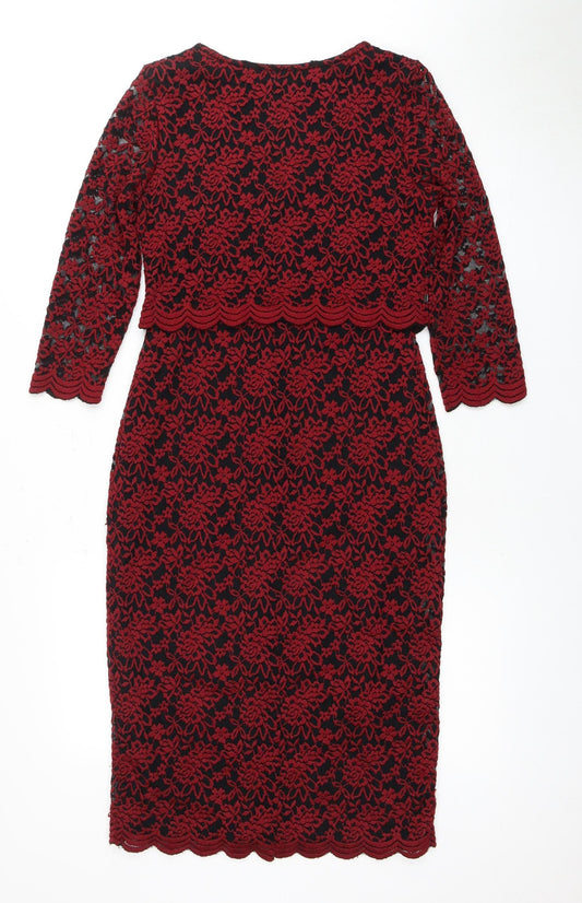 Marks and Spencer Red Black Lace Floral Dress Size 8 Women