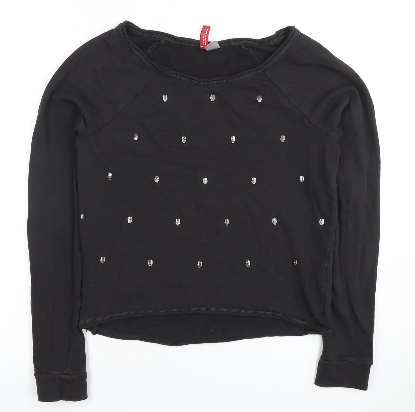 H&M Women's Black Long Sleeve Studded T-Shirt Size 6