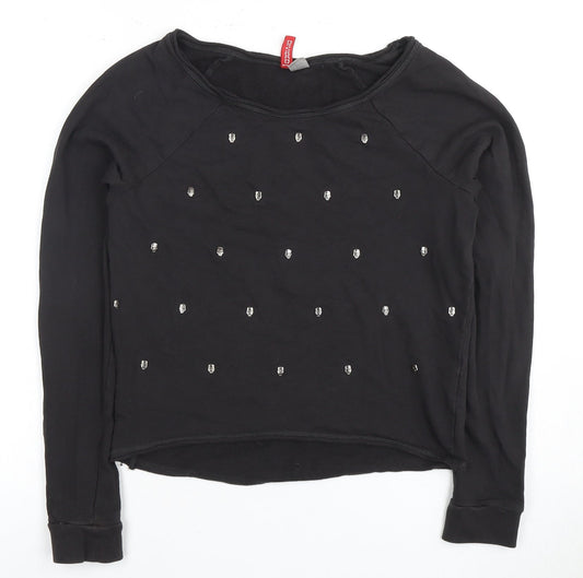 H&M Women's Black Long Sleeve Studded T-Shirt Size 6