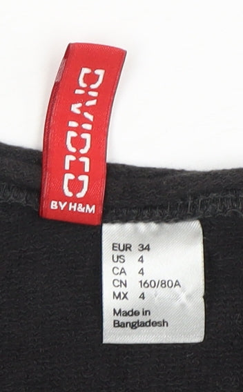 H&M Women's Black Long Sleeve Studded T-Shirt Size 6