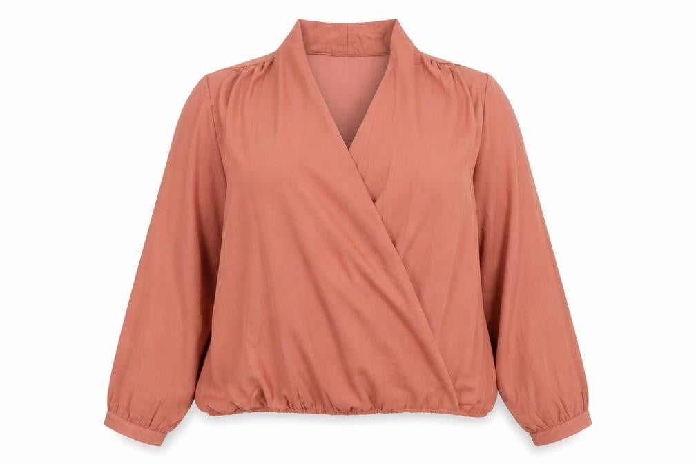 Womens UK Size 2XL Apricot Brown Wrap Blouse