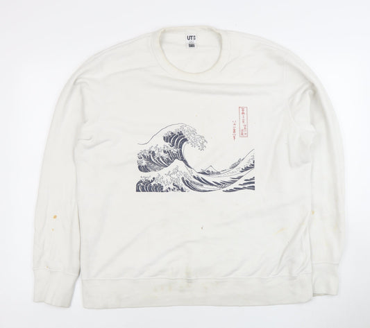 Uniqlo Men's White Art Graphic Pullover Sweatshirt L