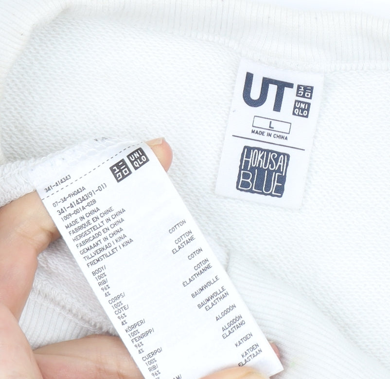 Uniqlo Men's White Art Graphic Pullover Sweatshirt L