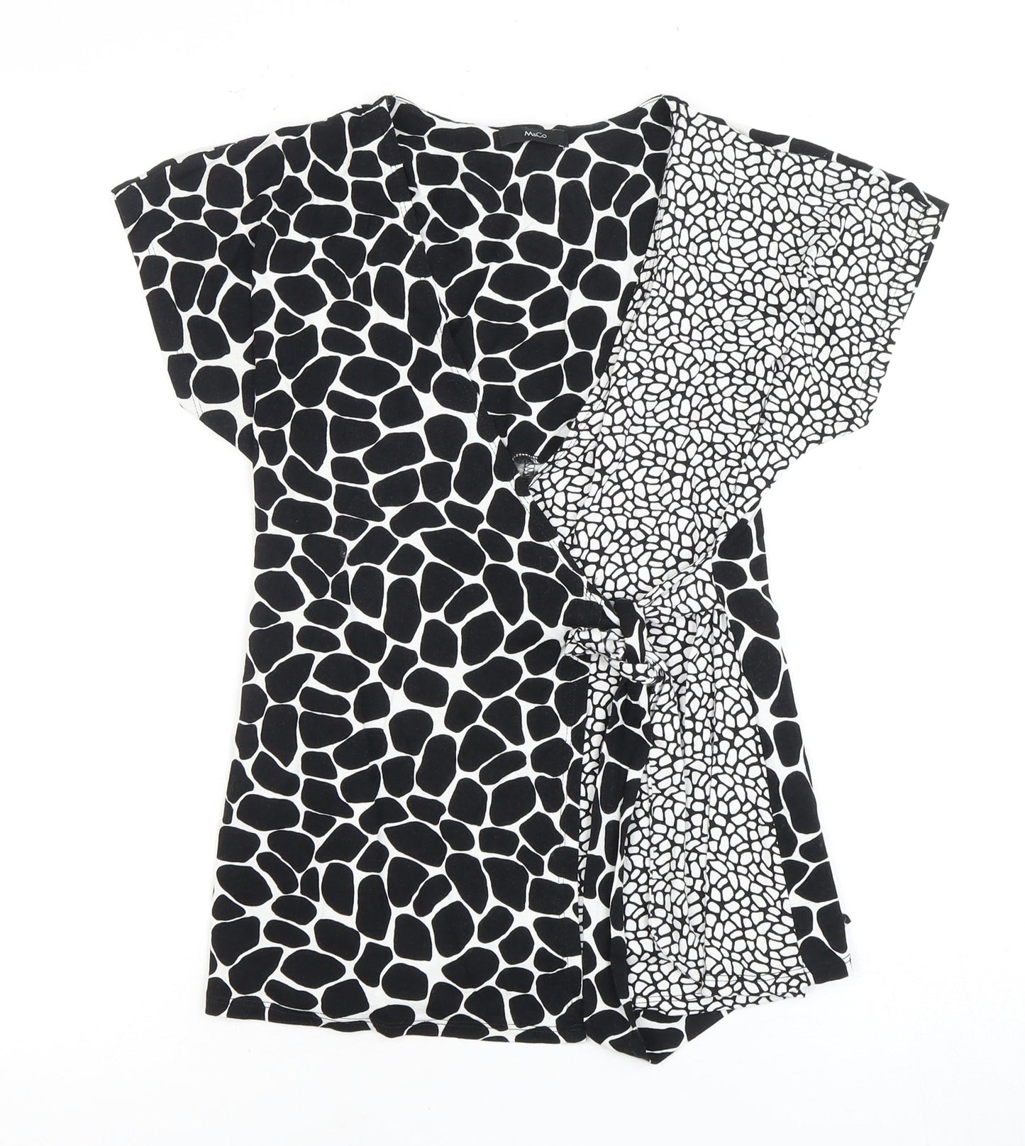 M&Co Women's Black Animal Print Wrap Blouse Size 8