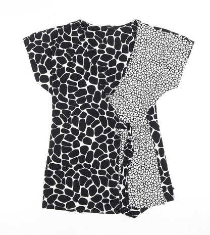 M&Co Women's Black Animal Print Wrap Blouse Size 8