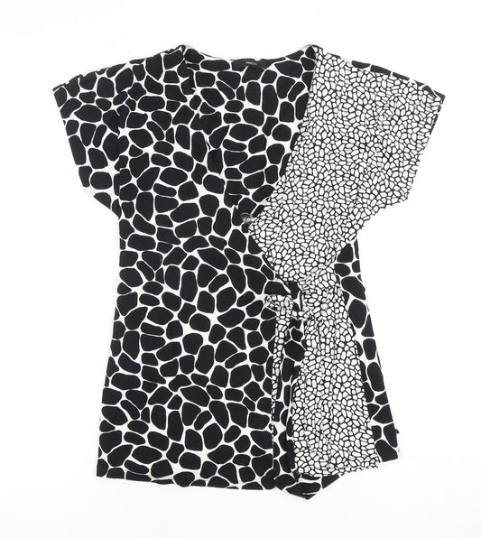 M&Co Women's Black Animal Print Wrap Blouse Size 8