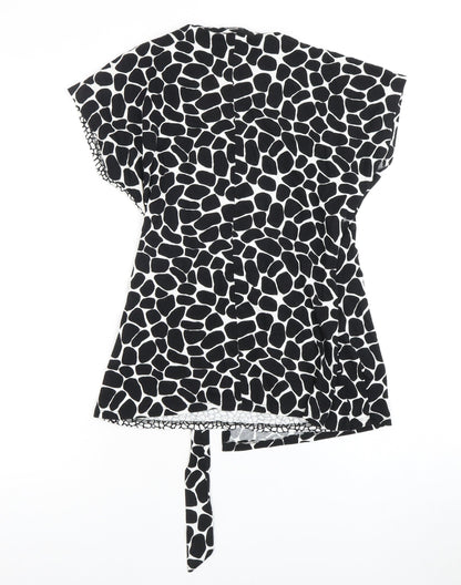 M&Co Women's Black Animal Print Wrap Blouse Size 8