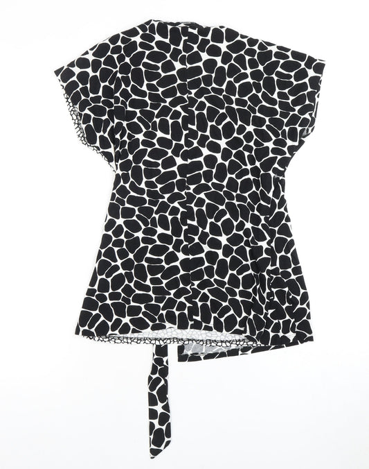 M&Co Women's Black Animal Print Wrap Blouse Size 8