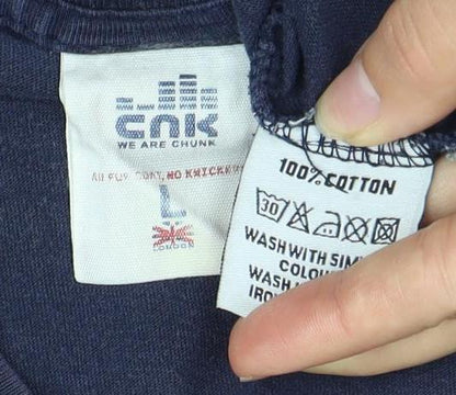 CNK Men's Blue Graphic Print Crew Neck T-Shirt M