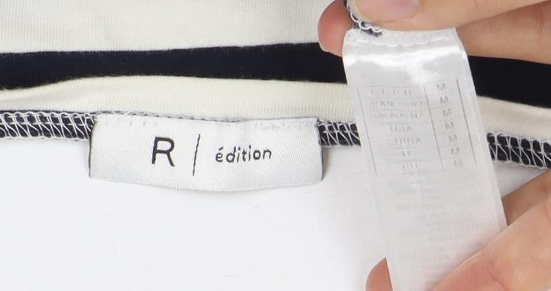 R | edition Women's M White Black Striped 3/4 Sleeve Top