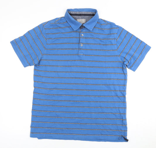 Marks and Spencer Men's Blue Striped Polo Shirt M