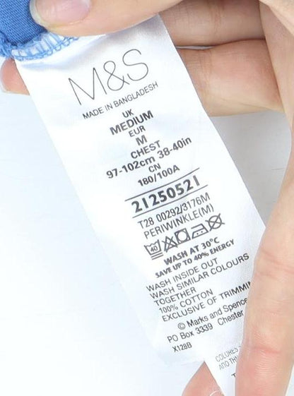 Marks and Spencer Men's Blue Striped Polo Shirt M