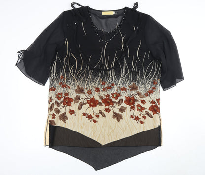Sharon Collection Women's L Floral Blouse Beige/Black