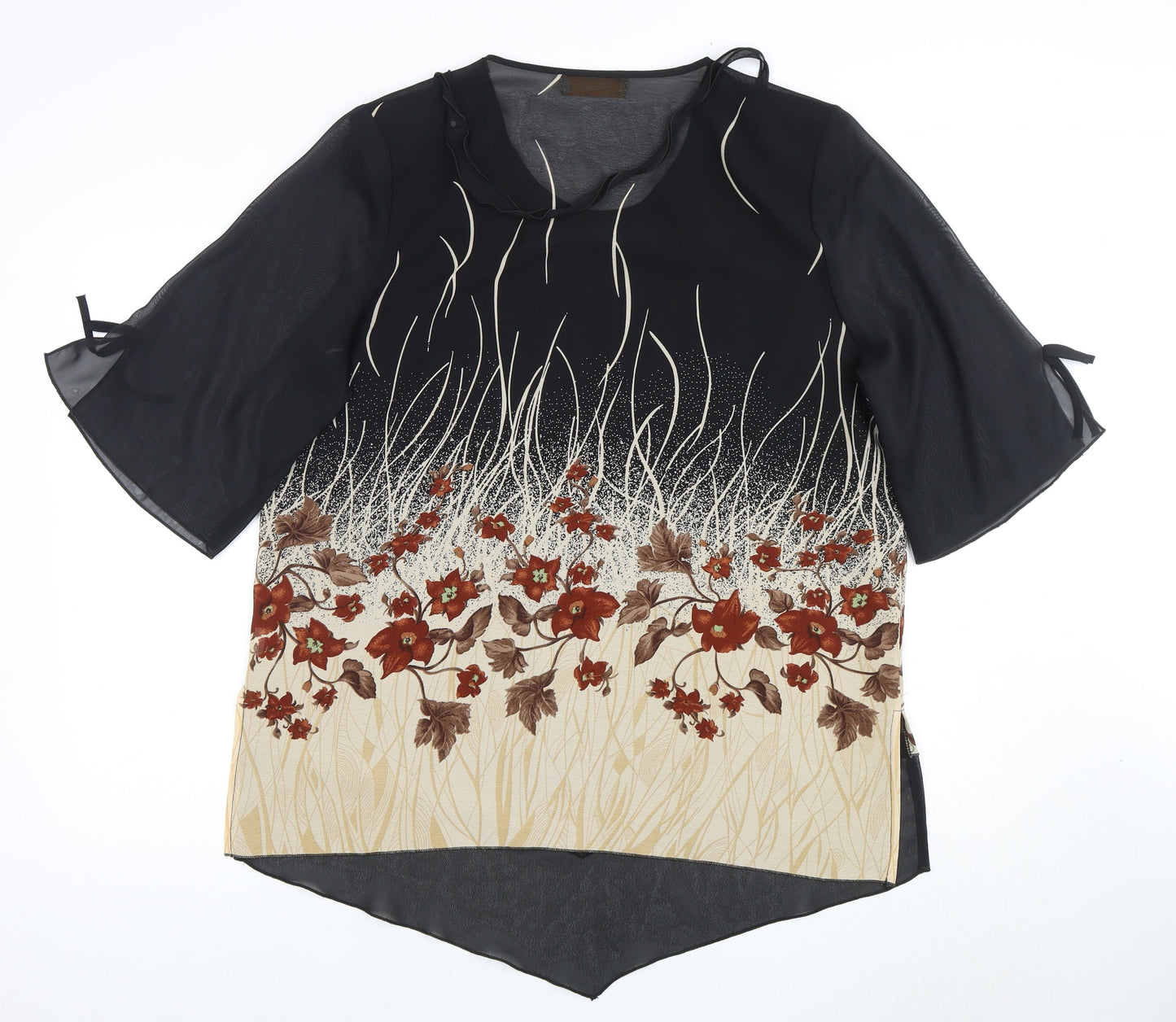 Sharon Collection Women's L Floral Blouse Beige/Black