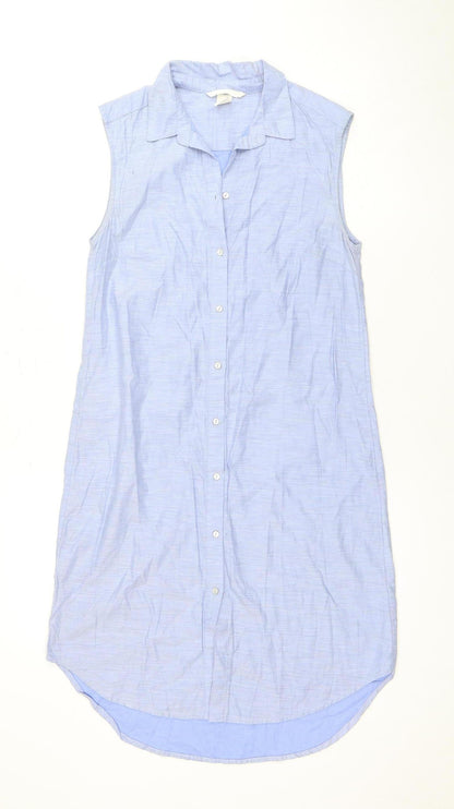 H&M Women's Blue Sleeveless Shirt Dress Size 8