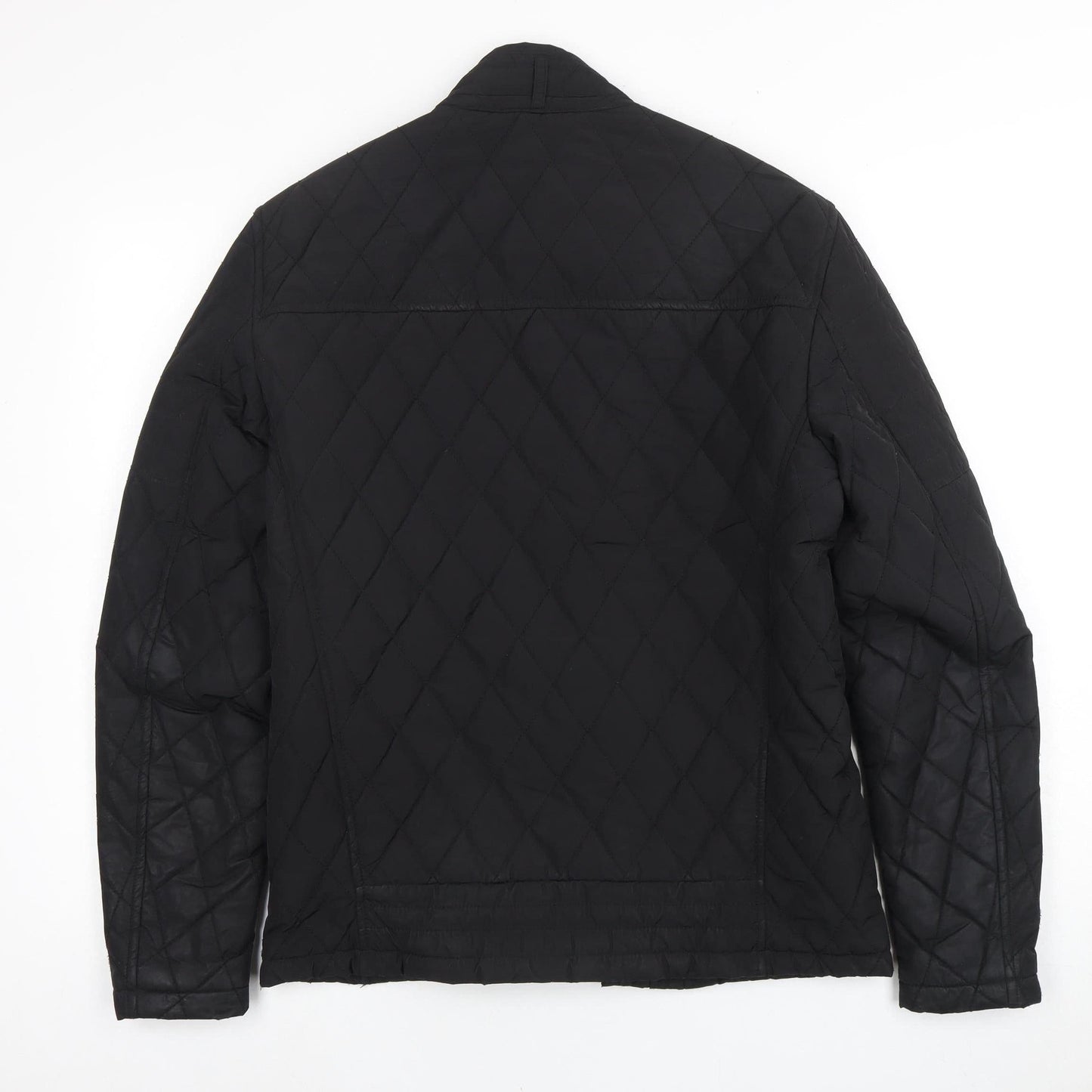 Zara Men's Black Quilted Biker Jacket, Size M