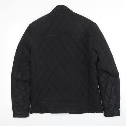 Zara Men's Black Quilted Biker Jacket, Size M
