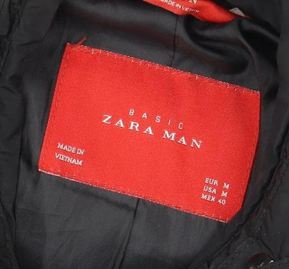 Zara Men's Black Quilted Biker Jacket, Size M