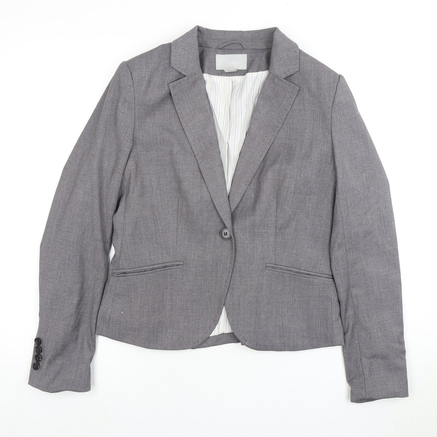 H&M Women's Grey Blazer Size 14 Notch Lapel